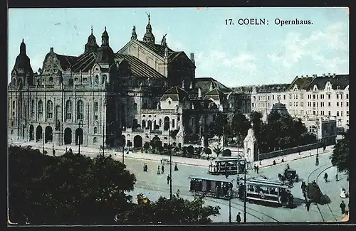 AK Coeln am Rh., Strassenbahnen vor dem Opernhaus