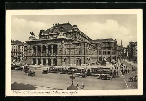 AK Wien I., Staatsoper mit Kärntnerstrasse und Strassenbahn