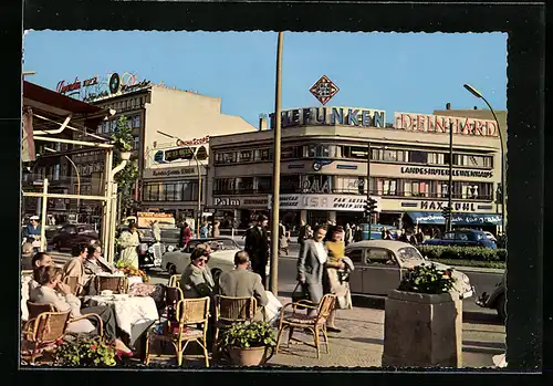 AK Berlin, Kurfürstendamm mit Café und Geschäften