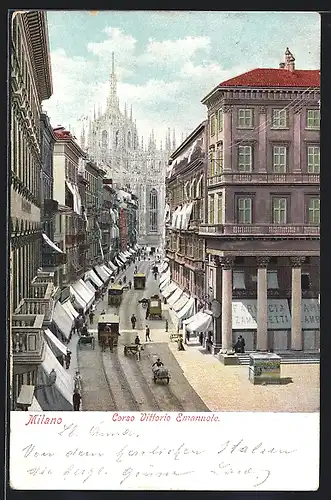 AK Milano, Corso Vittorio Emanuele, Strassenbahn