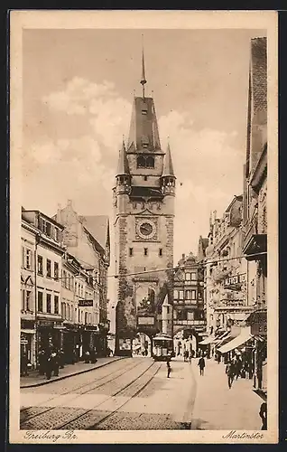 AK Freiburg / Breisgau, Partie am Martinstor, Strassenbahn