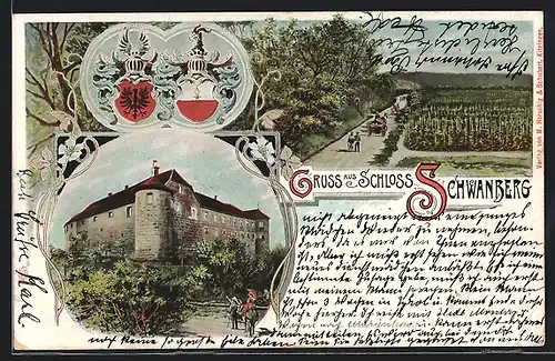 Lithographie Rödelsee, Schloss Schwanberg, Panorama