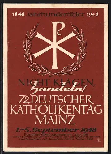 Künstler-AK Mainz, 72. Dt. Katholikentag 1948, Christusmonogramm