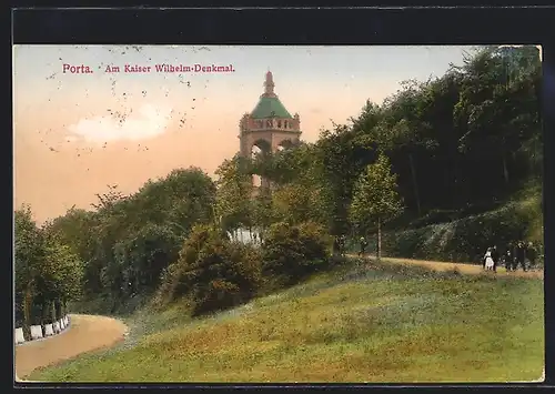 AK Porta, Blick zum Kaiser Wilhelm-Denkmal