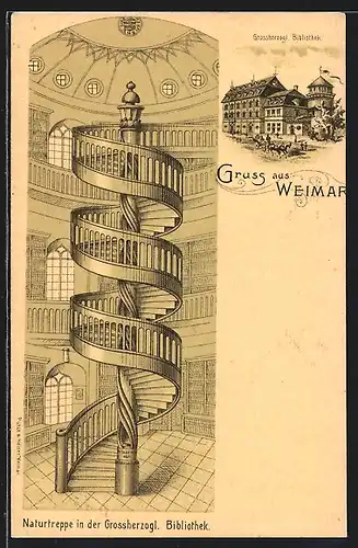 AK Weimar / Thür., Grossherzogl. Bibliothek, Aussenansicht, Naturtreppe