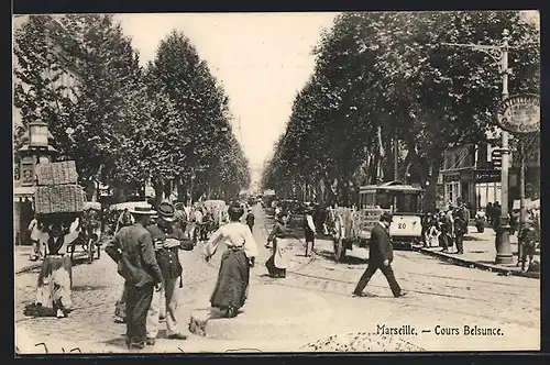 AK Marseille, Cours Belsunce, Strassenbahn