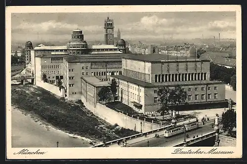 AK München, Deutsches Museum mit Strassenbahn