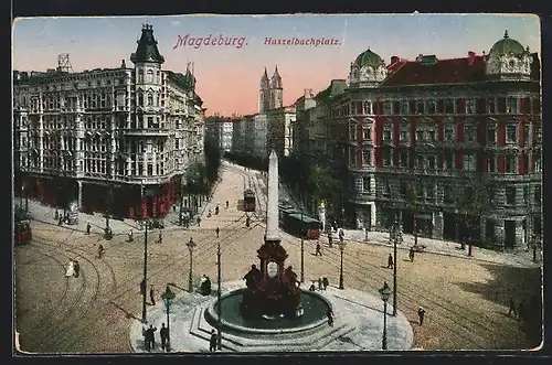 AK Magdeburg, Hasselbachplatz mit Strassenbahnen