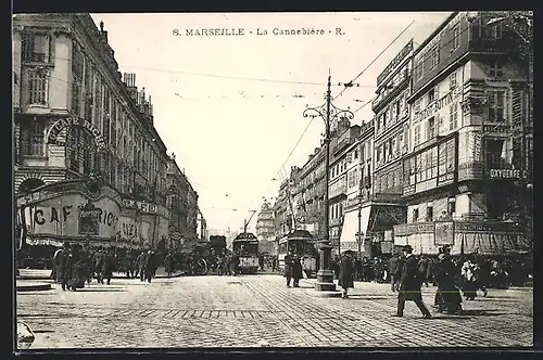 AK Marseille, La Cannebière, Strassenbahn