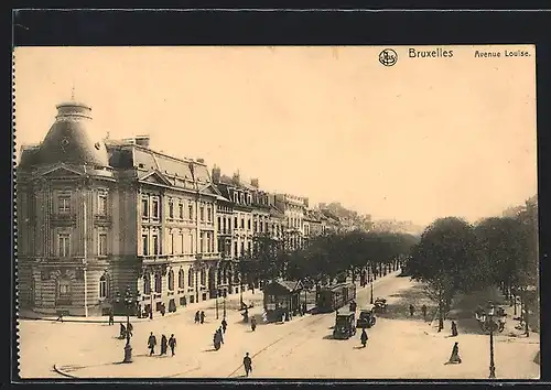 AK Bruxelles, Avenue Louise, Strassenbahn