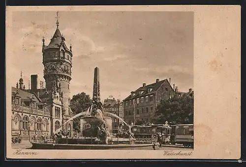 AK Hannover, Wasserkunst mit Strassenbahn