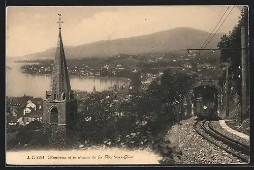 AK Montreux, Ortsansicht mit Bergbahn