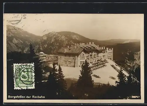 AK Rax, Bahnhof der Raxbahn mit Gasthaus