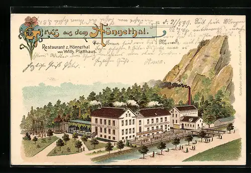 Lithographie Menden / Sauerland, Restaurant zum Hönnethal von W. Platthaus