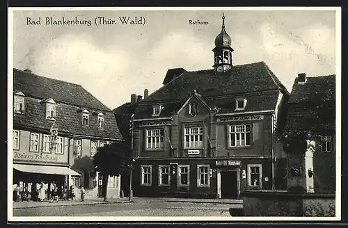 AK Bad Blankenburg /Thür. Wald, Rathaus und Kteines Kaufhaus