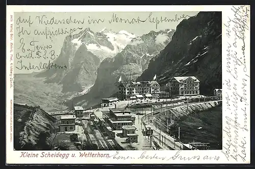 AK Kleine Scheidegg mit Bergbahn und Wetterhorn