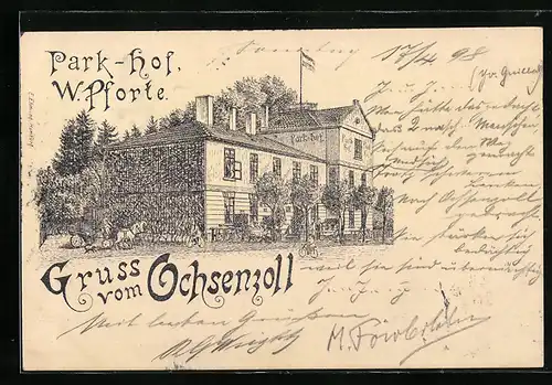 Lithographie Hamburg-Ochsenzoll, Gasthaus Park-Hof W. Pforte