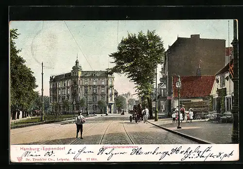 AK Hamburg-Eppendorf, Eppendorferlandstrasse mit Passanten, Pferdegespann