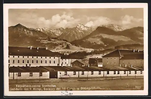 AK Sonthofen, Karpathenkaserne, Gebäude der 9. Komp., Baracke der 16. Kompanie und Stabsgebäude