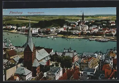 AK Flensburg, Ortsansicht aus der Vogelschau