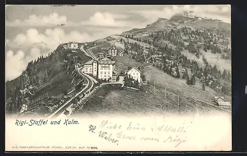 AK Rigi-Staffel, Blick auf den Ort mit Bergbahn