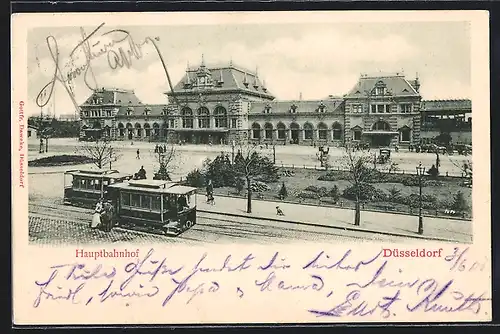 AK Düsseldorf, Hauptbahnhof mit Strassenbahn