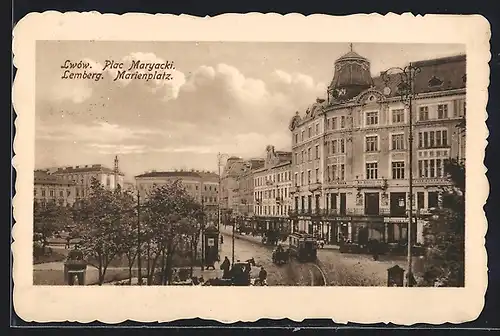 AK Lemberg / Lwów, Marienplatz, Strassenbahn