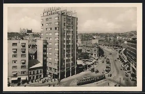 AK Bratislava, Stalinovo nám, Grand Cafe Manderla, Strassenbahn