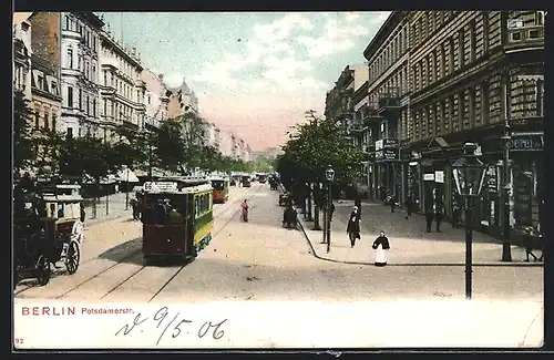 AK Berlin-Tiergarten, Potsdamerstrasse mit Strassenbahn