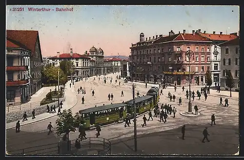 AK Winterthur, Strassenbahn am Bahnhof