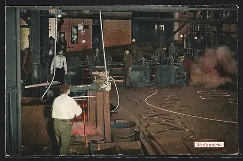 AK Fabrikarbeiter in einem Walzwerk, Serie Bergisch-Märkischer Gewerbefleiss