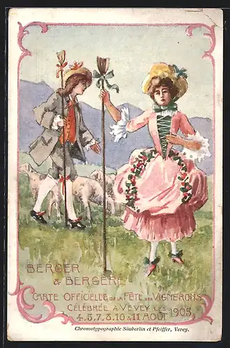 Künstler-AK Vevey, Berger & Bergére, Fete des Vignerons 1905