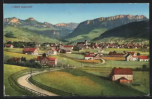 AK Appenzell, Totale mit Gebirgswand