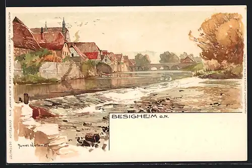 Künstler-AK Manuel Wielandt: Besigheim, Partie am Fluss