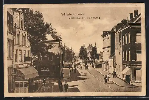 AK `s-Hertogenbosch, Vischstraat met Stationsbrug