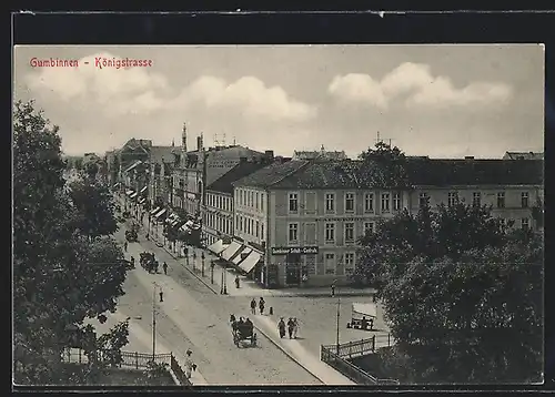 AK Gumbinnen, Königstrasse mit Hotel Kaiserhof und Geschäften