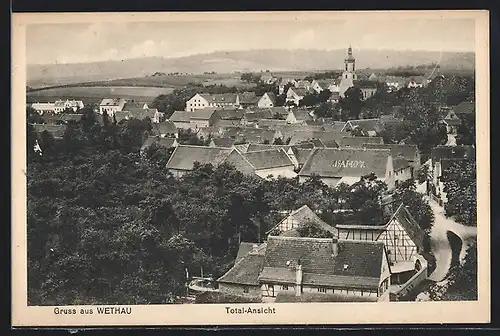 AK Wethau, Ortsansicht mit Kirche