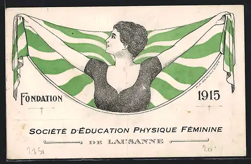 Künstler-AK Lausanne, Fondantion 1915, Societe D`Education Physique Feminine, Emanzipation