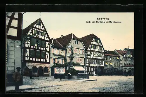 AK Bretten, Marktplatz mit Marktbrunnen