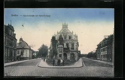 AK Bretten, Bahnhofstrasse mit Kaiserdenkmal