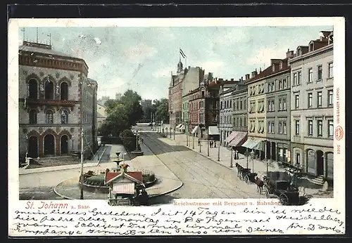 AK St. Johann an der Saar, Reichstrasse mit Bergamt und Bahnhof