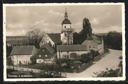 AK Ponickau, Ortspartie mit Kirche