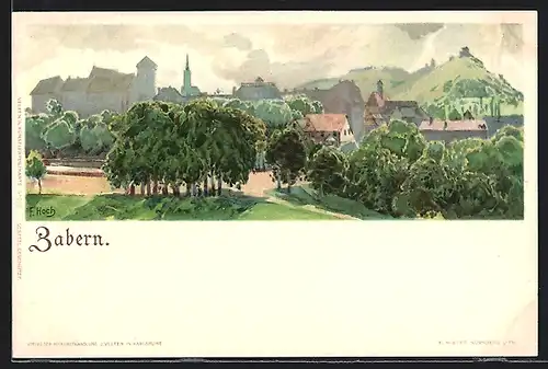 Lithographie Zabern, Panorama der Ortschaft