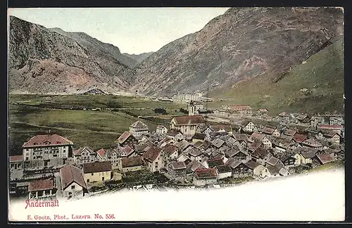 AK Andermatt, Ortsansicht vor Bergen