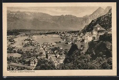 AK Vaduz, Teilansicht mit Schloss im Vordergrund