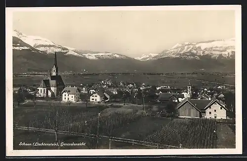 AK Schaan, Generalansicht gegen Bergpanorama