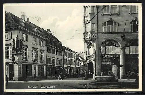 AK Lörrach, Teichstrasse mit Geschäften