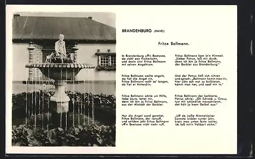 AK Brandenburg /Havel, Fritz Bollmann Springbrunnen und Gedicht