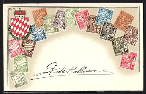 AK Briefmarken mit Wappen von Monaco