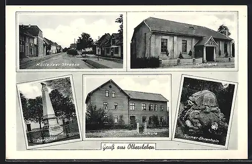 AK Olbersleben, Kölledaer Strasse, Turnhalle, Denkmal, Schule, Turner-Ehrenhain